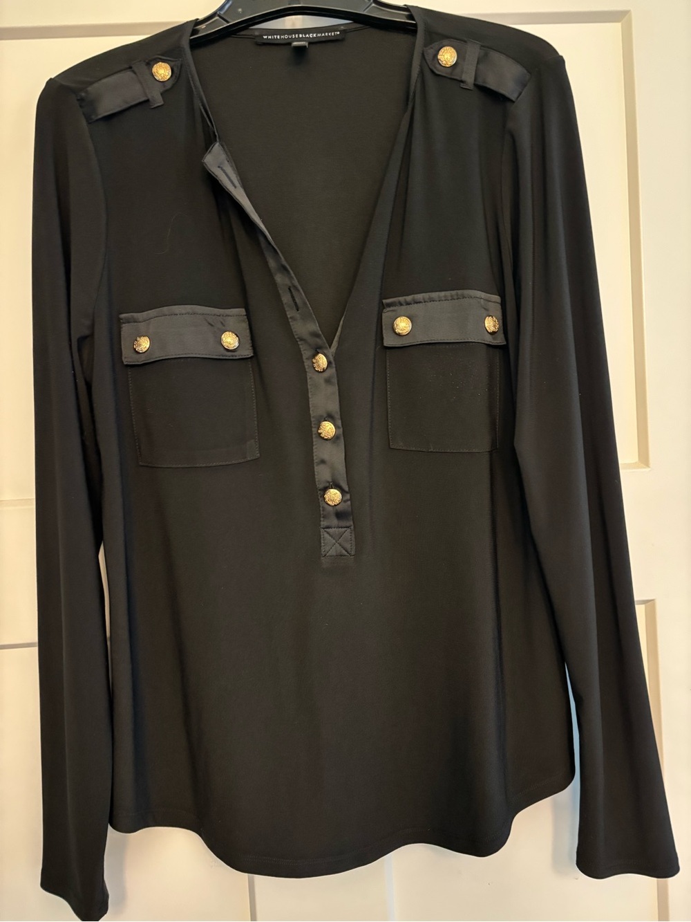 White House Black Market Blouse with Gold Button Accents